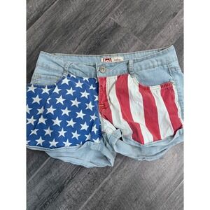 l.e.i. Ashley Low Rise‎ Red White Blue American Flag Jean Booty Shorts Juniors 9